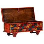 Boîte de rangement en bois d'acacia massif avec couvercle – Rouge, 110 x 40 x 40 cm