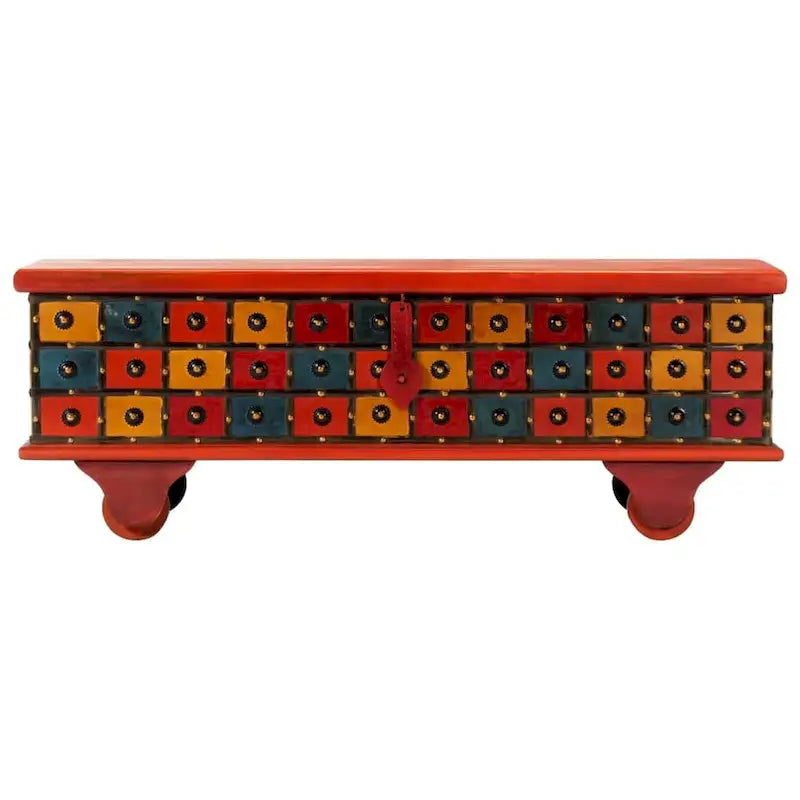 Boîte de rangement en bois d'acacia massif avec couvercle – Rouge, 110 x 40 x 40 cm