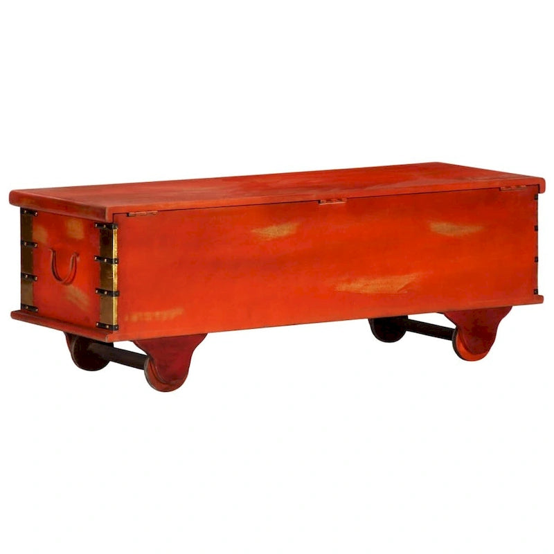 Boîte de rangement en bois d'acacia massif avec couvercle – Rouge, 110 x 40 x 40 cm