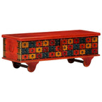 Boîte de rangement en bois d'acacia massif avec couvercle – Rouge, 110 x 40 x 40 cm