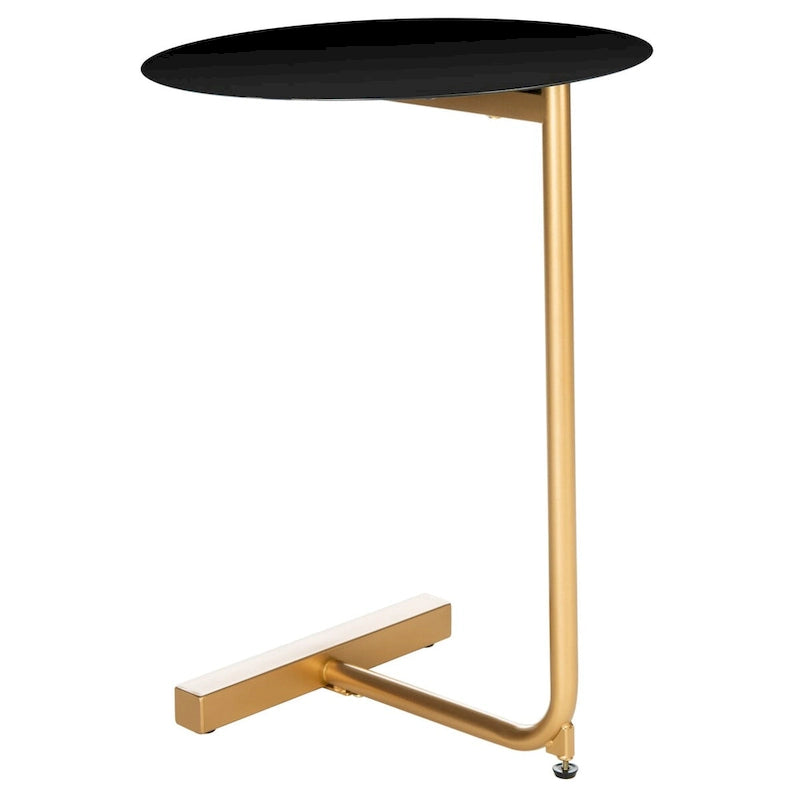 Table d'appoint ronde en forme de C avec cadre en métal doré