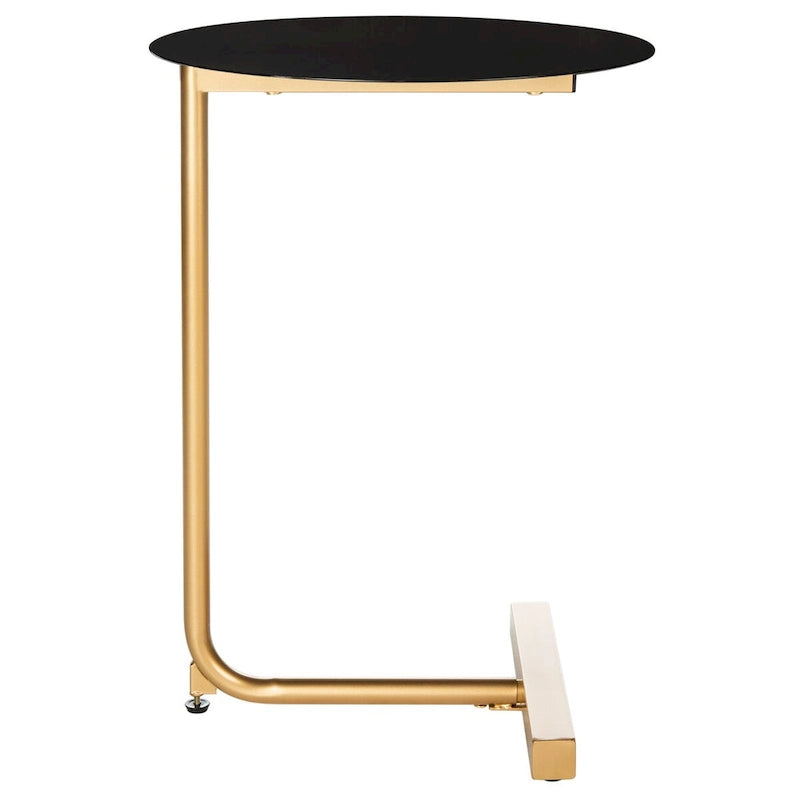 Table d'appoint ronde en forme de C avec cadre en métal doré