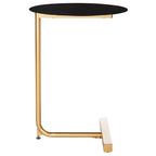 Table d'appoint ronde en forme de C avec cadre en métal doré