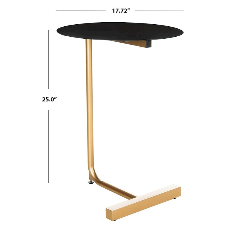 Table d'appoint ronde en forme de C avec cadre en métal doré