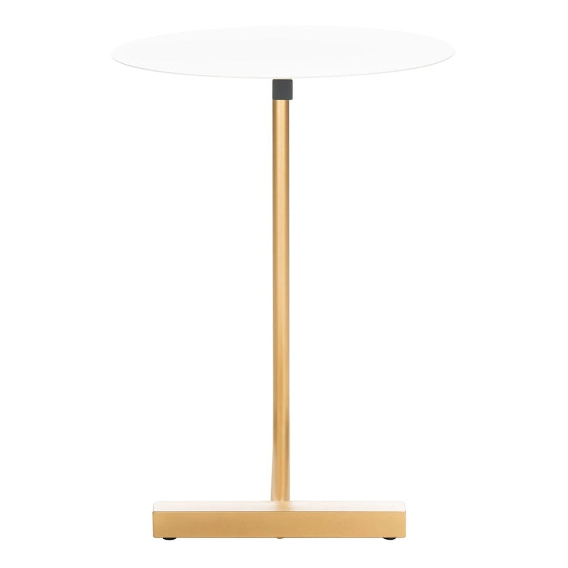 Table d'appoint ronde en forme de C avec cadre en métal doré