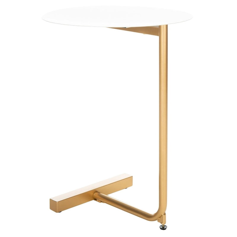 Table d'appoint ronde en forme de C avec cadre en métal doré
