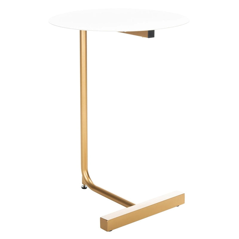 Table d'appoint ronde en forme de C avec cadre en métal doré