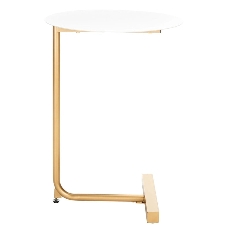 Table d'appoint ronde en forme de C avec cadre en métal doré