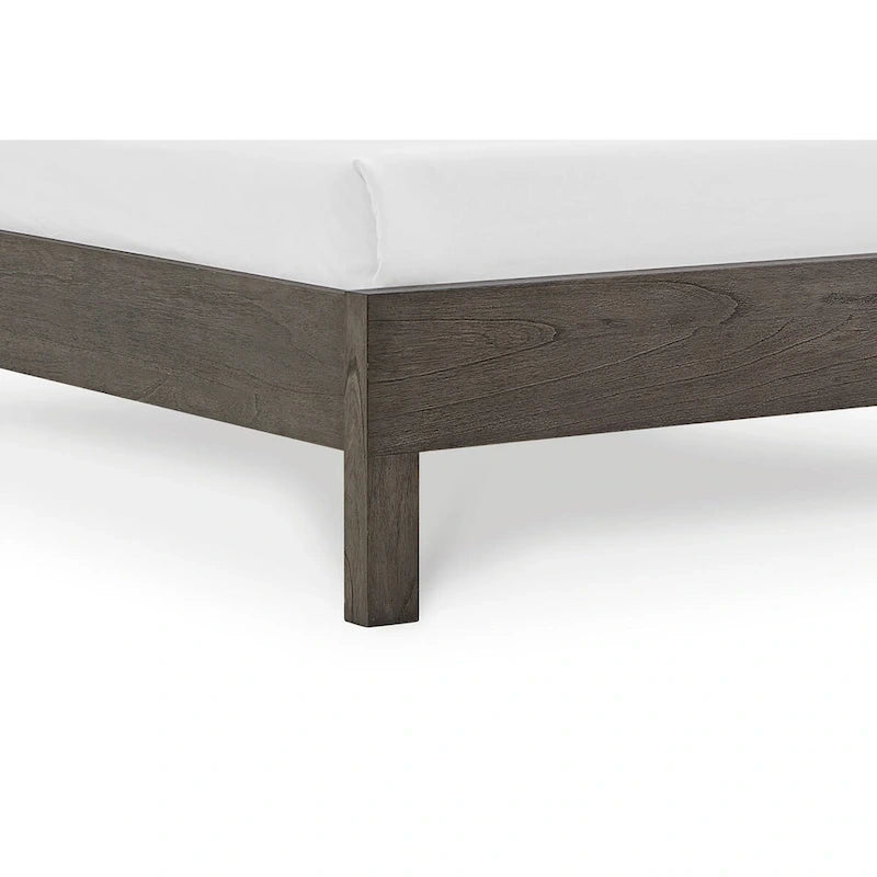 Lit king-size avec tête de lit découpée, finition bois gris, 4 tiroirs latéraux