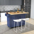 Îlot de cuisine roulant avec abattant, plateau en bois massif et armoire de rangement, 134 cm de large