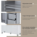 Îlot de cuisine roulant avec abattant, plateau en bois massif et armoire de rangement, 134 cm de large