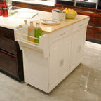 Meuble desserte de cuisine roulant avec plateau en bois et placard de rangement