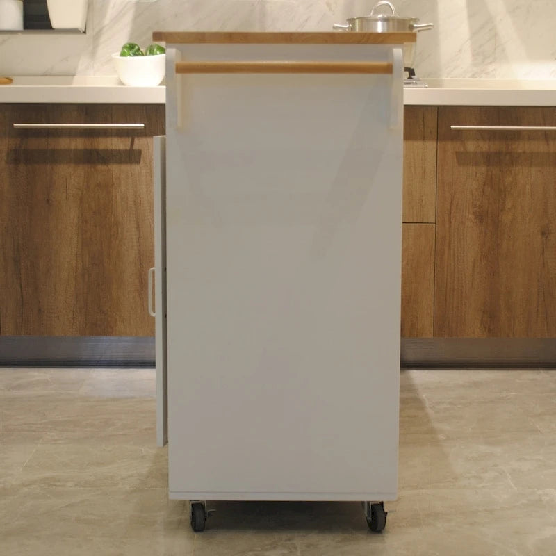 Meuble desserte de cuisine roulant avec plateau en bois et placard de rangement