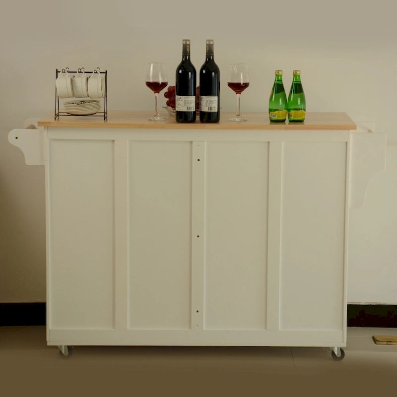 Meuble desserte de cuisine roulant avec plateau en bois et placard de rangement