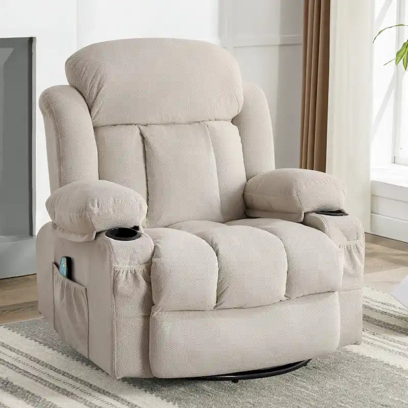 Fauteuil inclinable manuel avec massage, chaleur et pivotement à 360°