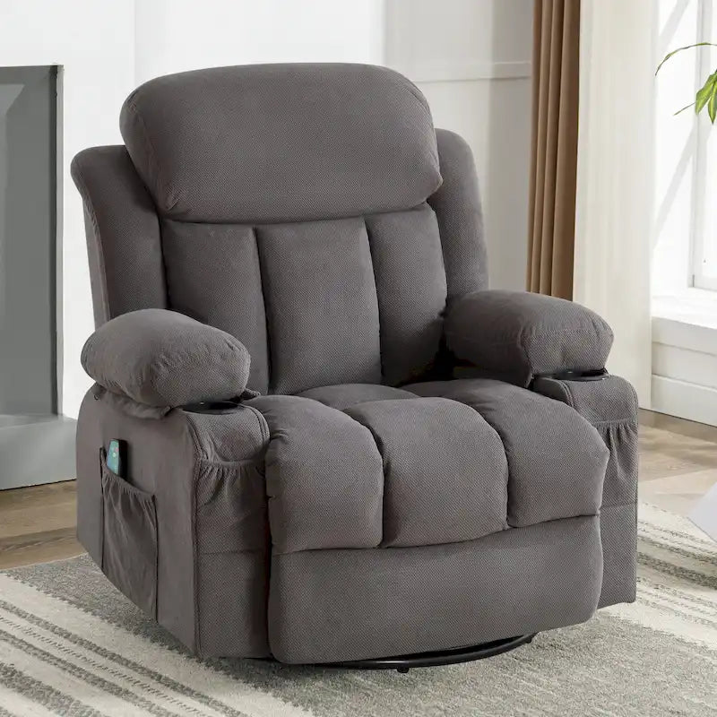 Fauteuil inclinable manuel avec massage, chaleur et pivotement à 360°