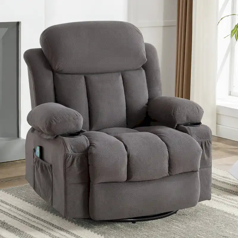 Fauteuil inclinable manuel avec massage, chaleur et pivotement à 360°