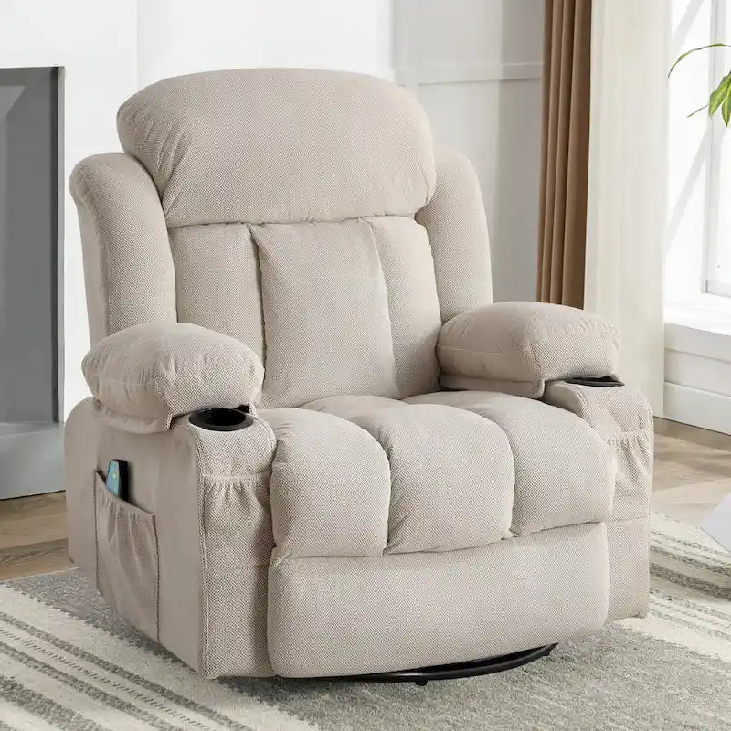 Fauteuil inclinable manuel avec massage, chaleur et pivotement à 360°