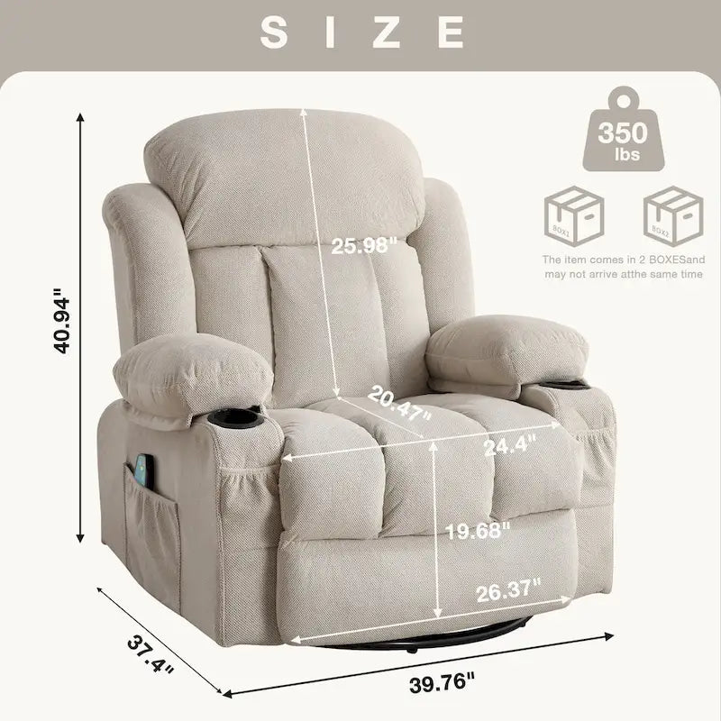 Fauteuil inclinable manuel avec massage, chaleur et pivotement à 360°