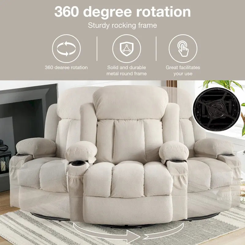 Fauteuil inclinable manuel avec massage, chaleur et pivotement à 360°
