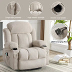 Fauteuil inclinable manuel avec massage, chaleur et pivotement à 360°