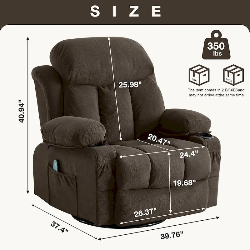 Fauteuil inclinable manuel avec massage, chaleur et pivotement à 360°
