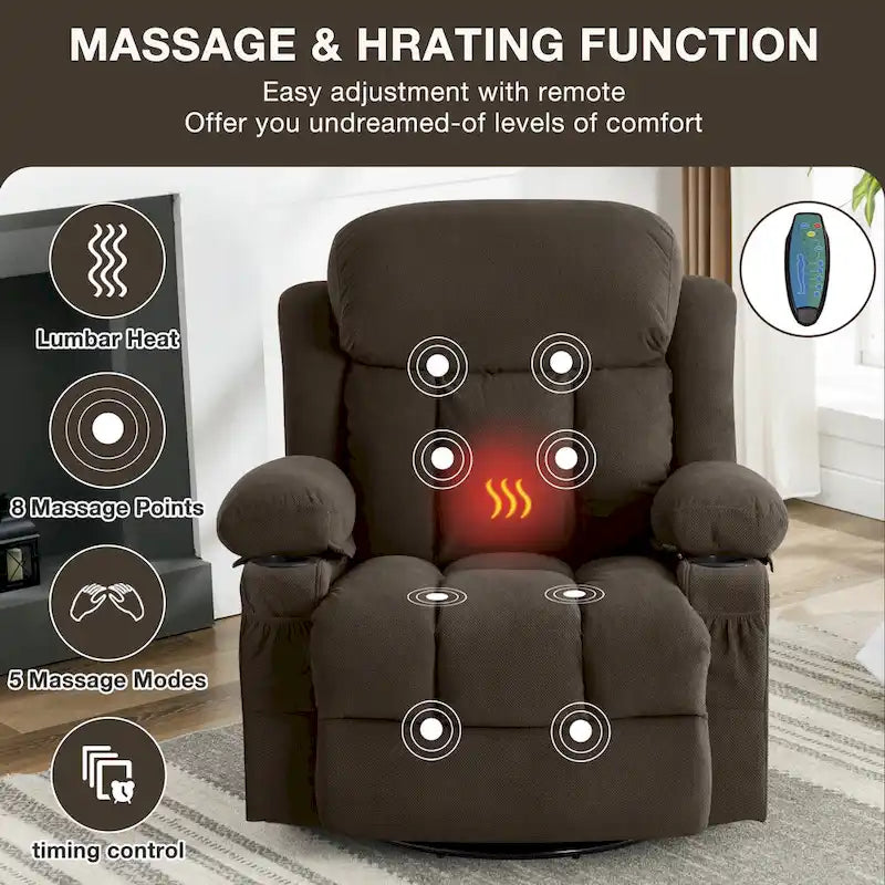 Fauteuil inclinable manuel avec massage, chaleur et pivotement à 360°
