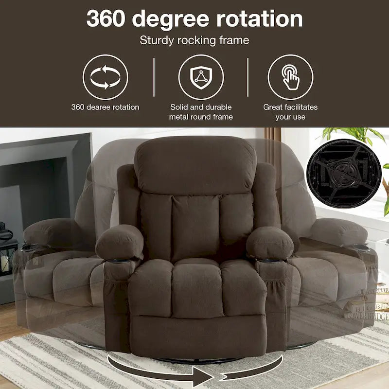 Fauteuil inclinable manuel avec massage, chaleur et pivotement à 360°