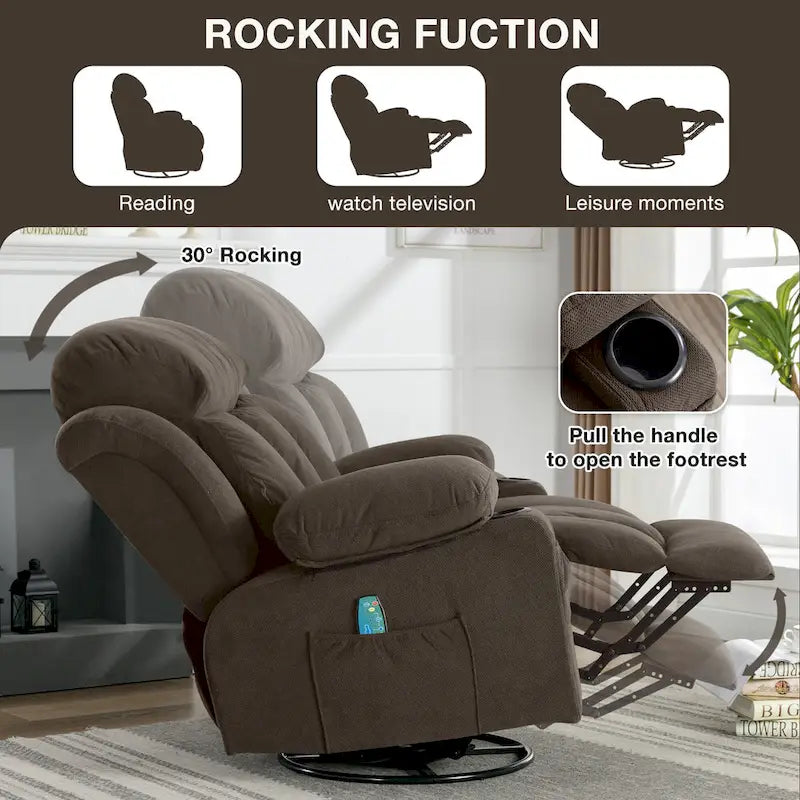 Fauteuil inclinable manuel avec massage, chaleur et pivotement à 360°