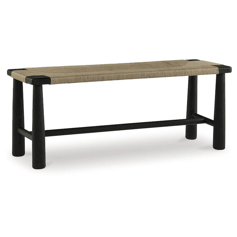Banc d'appoint à cadre en bois noir avec revêtement en jute naturelle - 48,13 l x 16,13 P x 18 H