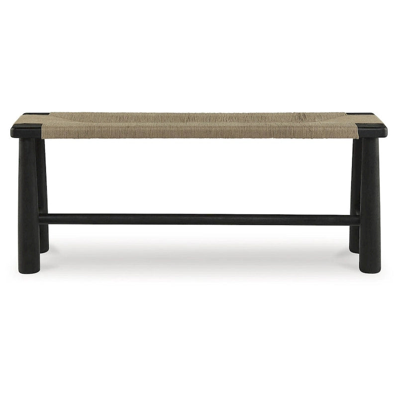 Banc d'appoint à cadre en bois noir avec revêtement en jute naturelle - 48,13 l x 16,13 P x 18 H