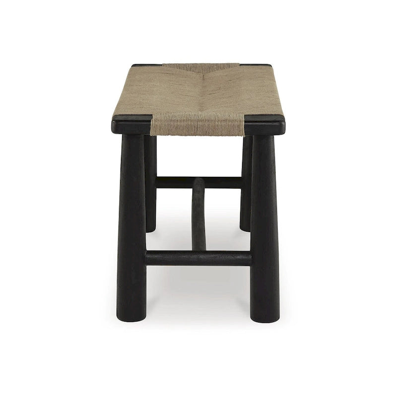 Banc d'appoint à cadre en bois noir avec revêtement en jute naturelle - 48,13 l x 16,13 P x 18 H