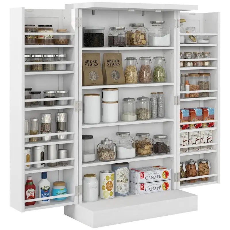 Armoire de rangement à 5 niveaux avec doubles portes et 12 étagères latérales