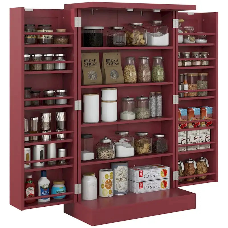 Armoire de rangement à 5 niveaux avec doubles portes et 12 étagères latérales