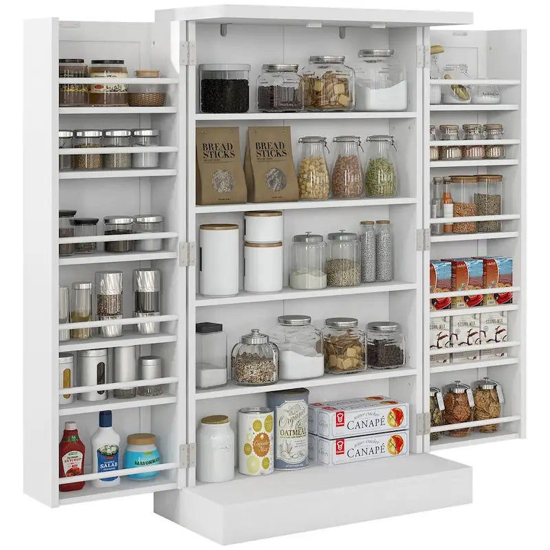 Armoire de rangement à 5 niveaux avec doubles portes et 12 étagères latérales