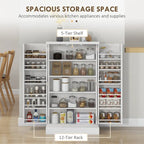 Armoire de rangement à 5 niveaux avec doubles portes et 12 étagères latérales