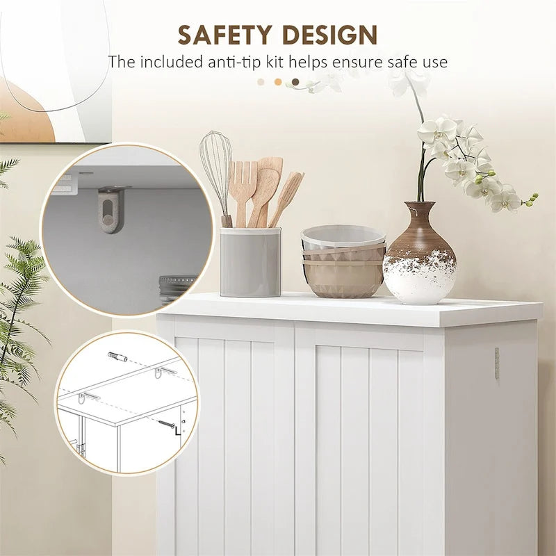 Armoire de rangement à 5 niveaux avec doubles portes et 12 étagères latérales