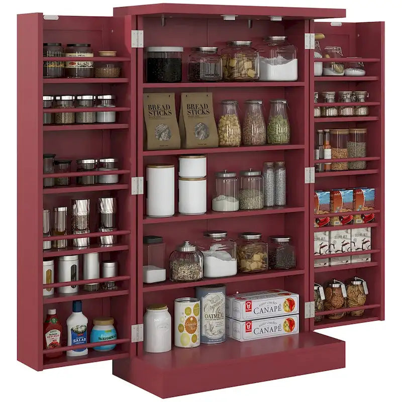 Armoire de rangement à 5 niveaux avec doubles portes et 12 étagères latérales