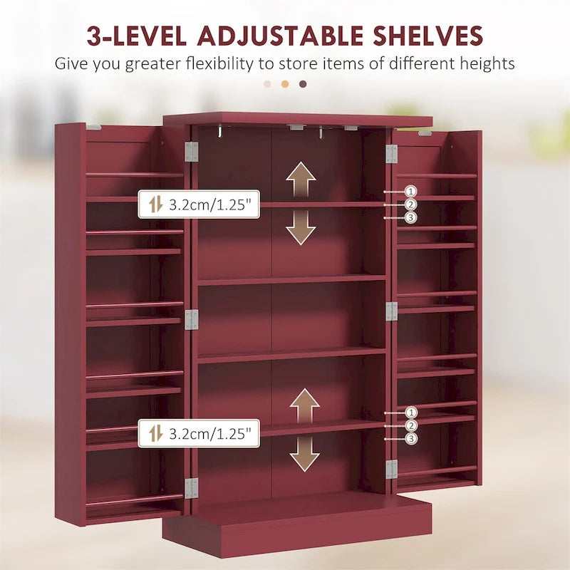 Armoire de rangement à 5 niveaux avec doubles portes et 12 étagères latérales