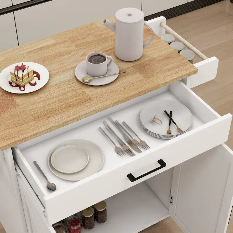 Desserte de cuisine roulante avec tiroirs, porte-serviettes et porte-épices
