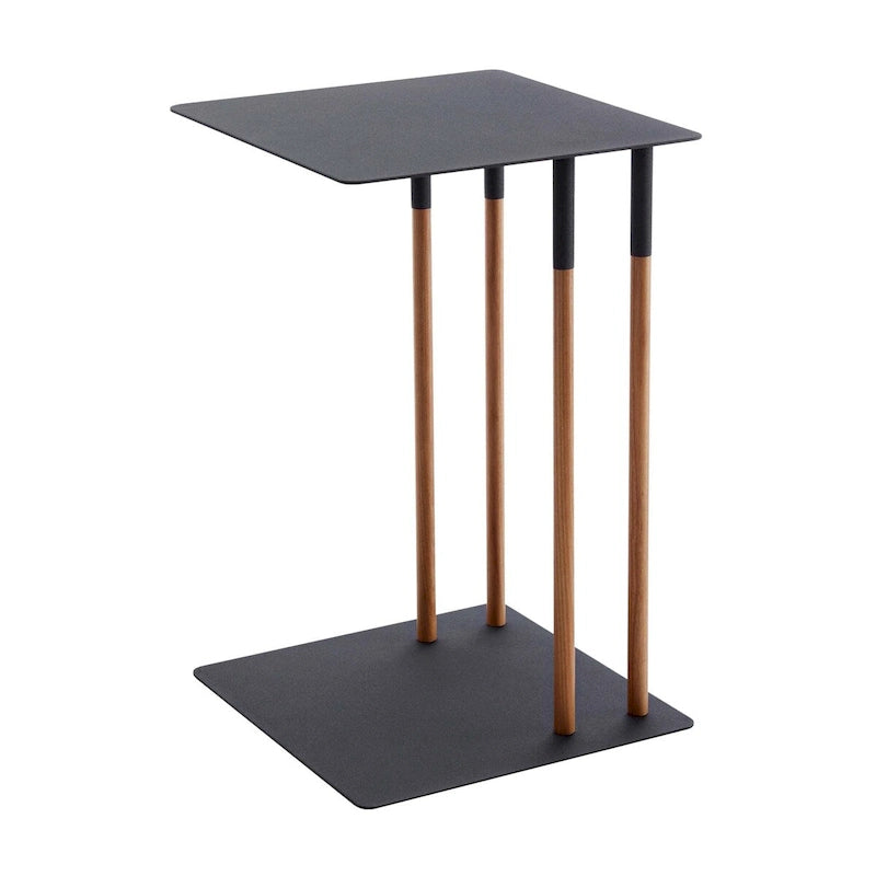 Table d'appoint en C, structure en acier avec pieds en bois, supporte 5 kg - 35 x 35 x 55 cm