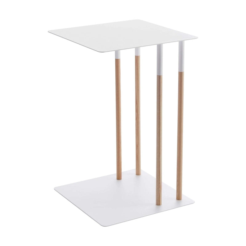 Table d'appoint en C, structure en acier avec pieds en bois, supporte 5 kg - 35 x 35 x 55 cm