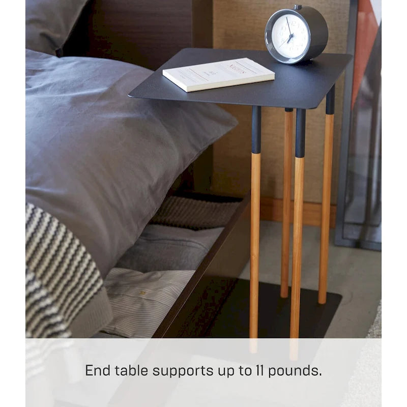 Table d'appoint en C, structure en acier avec pieds en bois, supporte 5 kg - 35 x 35 x 55 cm