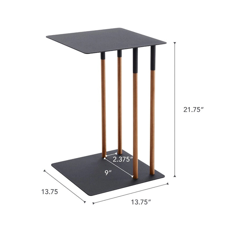 Table d'appoint en C, structure en acier avec pieds en bois, supporte 5 kg - 35 x 35 x 55 cm