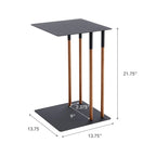 Table d'appoint en C, structure en acier avec pieds en bois, supporte 5 kg - 35 x 35 x 55 cm