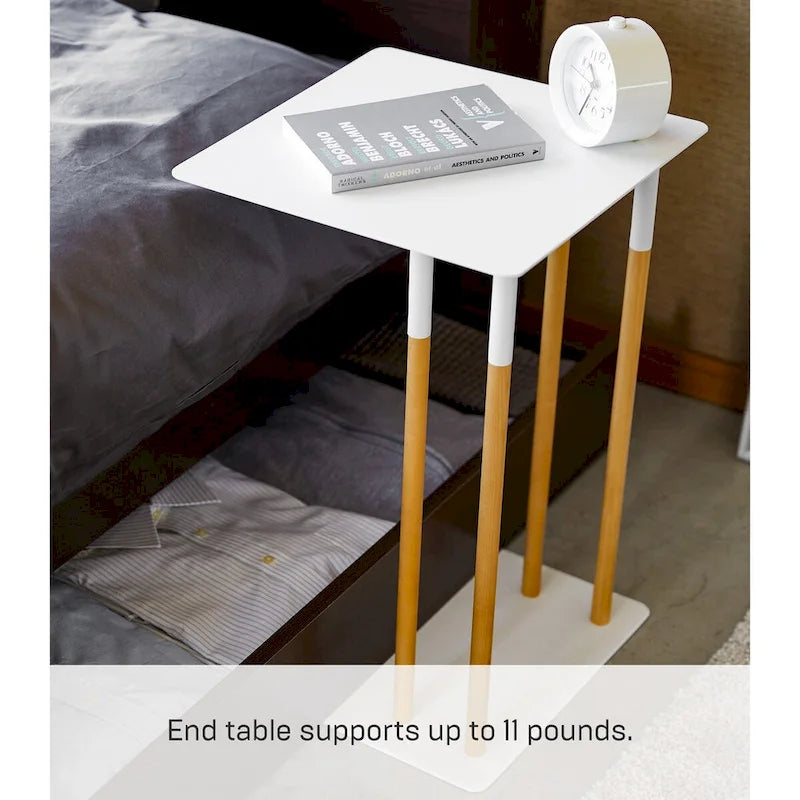 Table d'appoint en C, structure en acier avec pieds en bois, supporte 5 kg - 35 x 35 x 55 cm