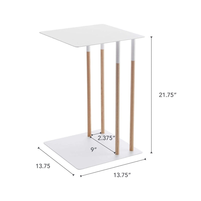 Table d'appoint en C, structure en acier avec pieds en bois, supporte 5 kg - 35 x 35 x 55 cm