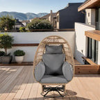 Chaise de Patio en Osier en Forme d'Œuf avec Pivotement à 360°, Base à Bascule et Coussins