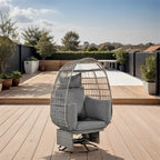 Chaise de Patio en Osier en Forme d'Œuf avec Pivotement à 360°, Base à Bascule et Coussins