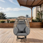 Chaise de Patio en Osier en Forme d'Œuf avec Pivotement à 360°, Base à Bascule et Coussins